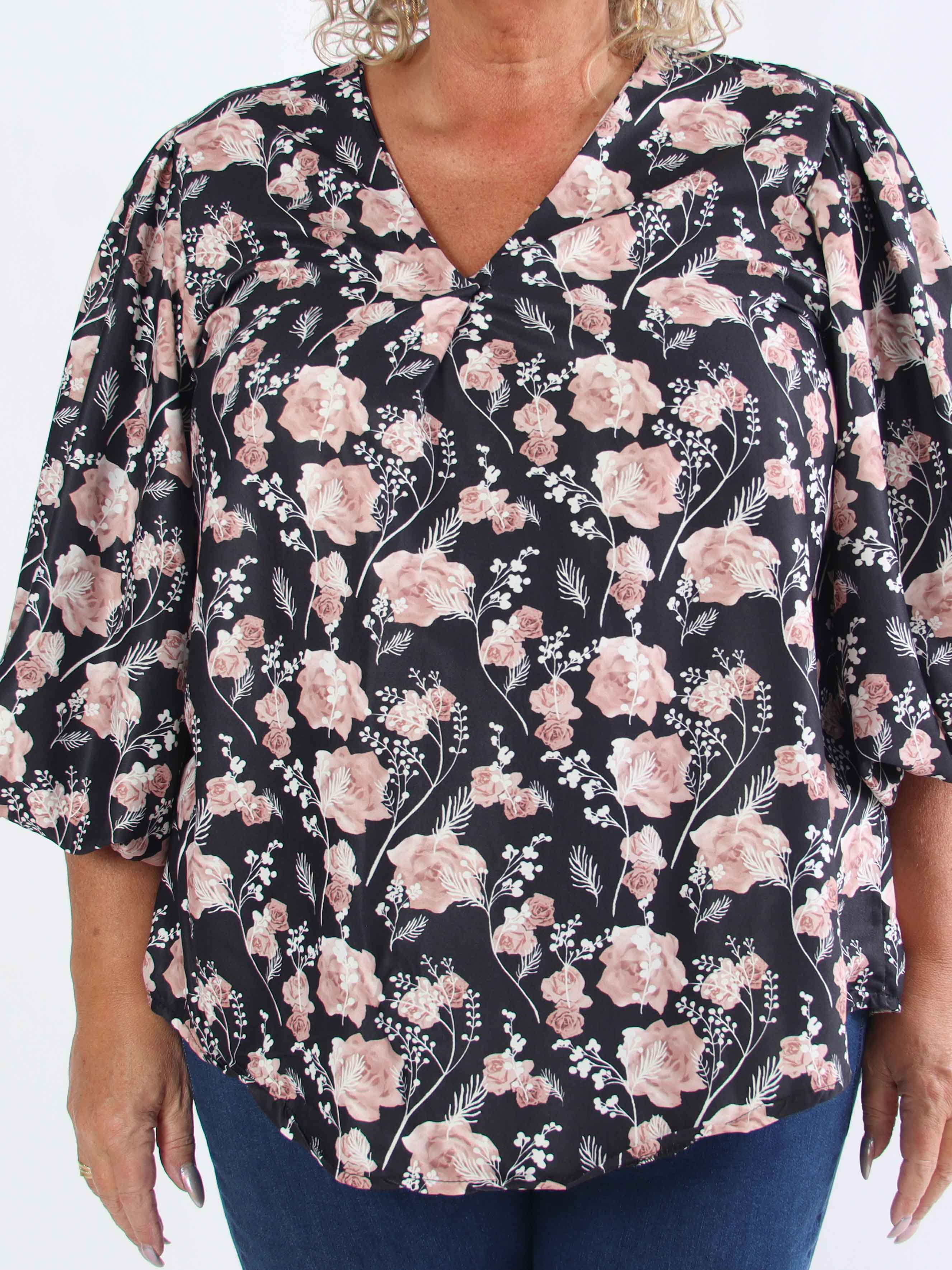 Lenora - Blommig plus size-tunika med puffärmar